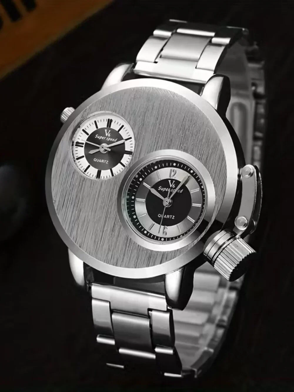 Men's Dual Time Zone Quartz Wristwatch Oversized Analog Statement Fashion Watch